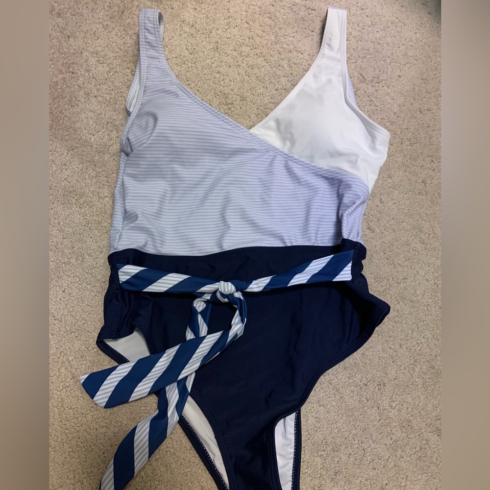 Beachsissi size M one piece low back blue tie swim suit NWOT